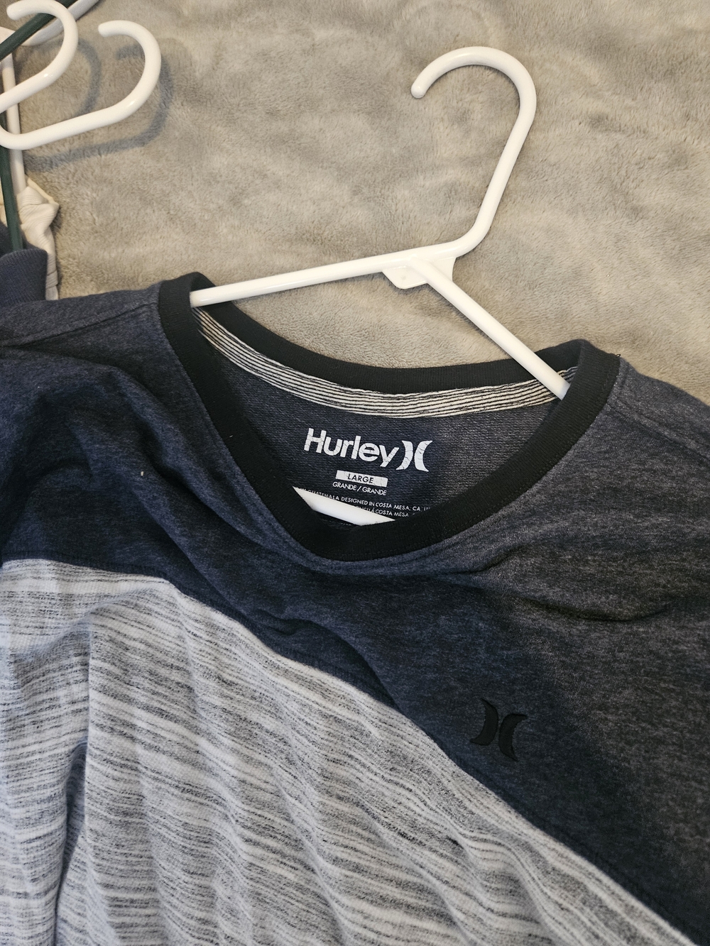 Hurley Striped Crew Neck Tee in Navy and Light Gray